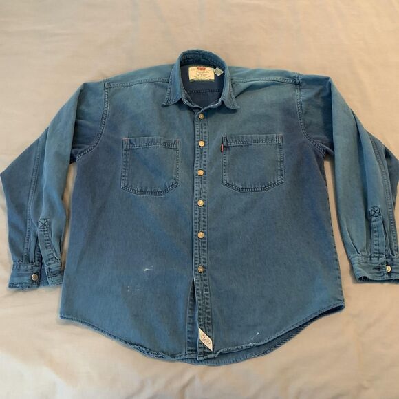 Vintage Levis Denim Shirt Mens Large Blue Long Sleeve Button Front Western 90s - Picture 1 of 10